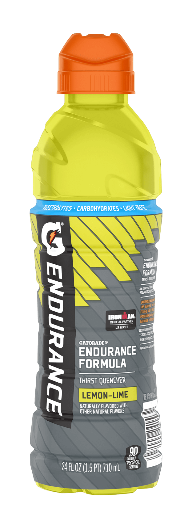 Six 24 fl oz bottles of Gatorade G Endurance electrolyte replacement drink in orange flavor, arranged in a pack.
