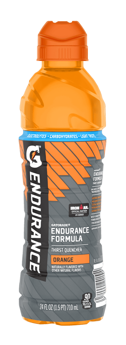 Pack of 12 orange Gatorade G Endurance 24 fl oz electrolyte replacement drinks, ready to drink for hydration and energy.