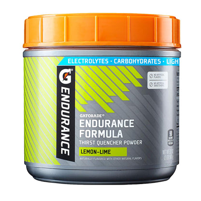 Gatorade Endurance Formula Powder in Lemon-Lime flavor, 32 oz canister with bright packaging and easy-to-scoop lid.