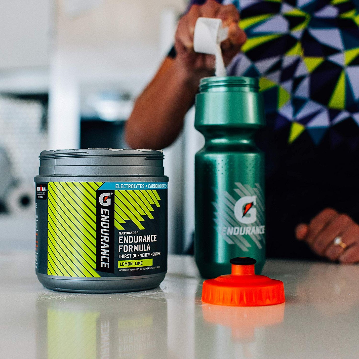 Gatorade Endurance Formula Lemon-Lime energy drink powder in a 32 oz canister, designed for hydration and stamina.