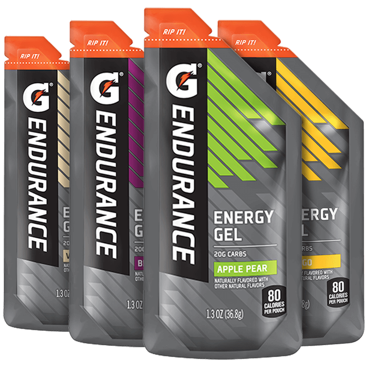 Gatorade Endurance Energy Gel Variety Pack with 12 gel packets in assorted flavors for athletic performance and hydration.