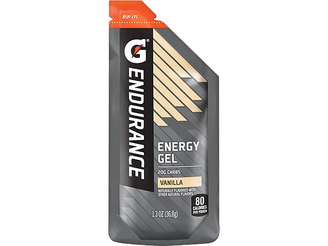 Gatorade Endurance Energy Gel variety pack with 12 gel packets in vanilla flavor for athletic energy and hydration.