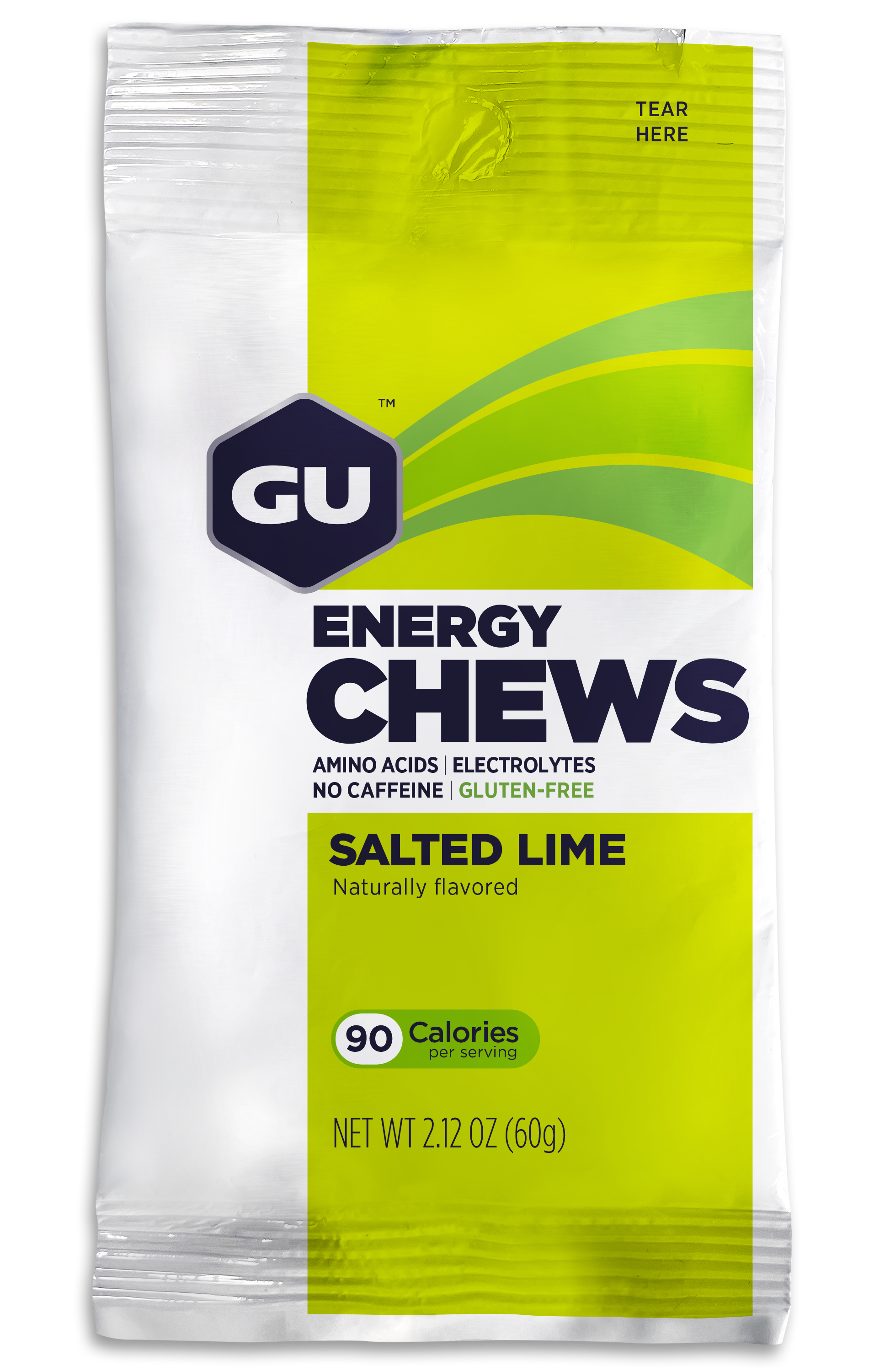 GU Energy Chews Salted Lime double-serving bag, 12-pack box, chewy energy supplements for active lifestyles