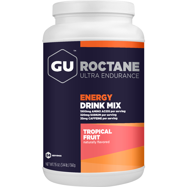 GU Roctane Ultra Endurance Energy Drink in a clear bottle with a vibrant label, designed for athletes and endurance activities.