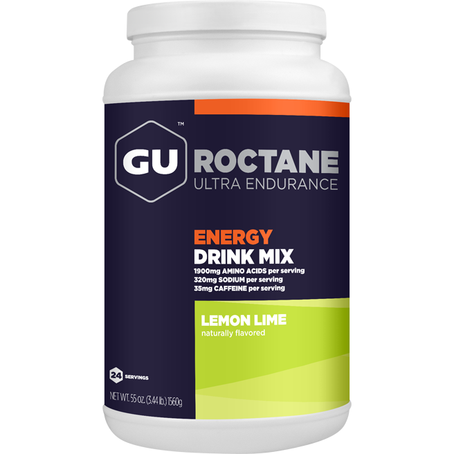 GU Roctane Ultra Endurance Energy Drink in a can, showing the vibrant label with GU Energy branding and product details.