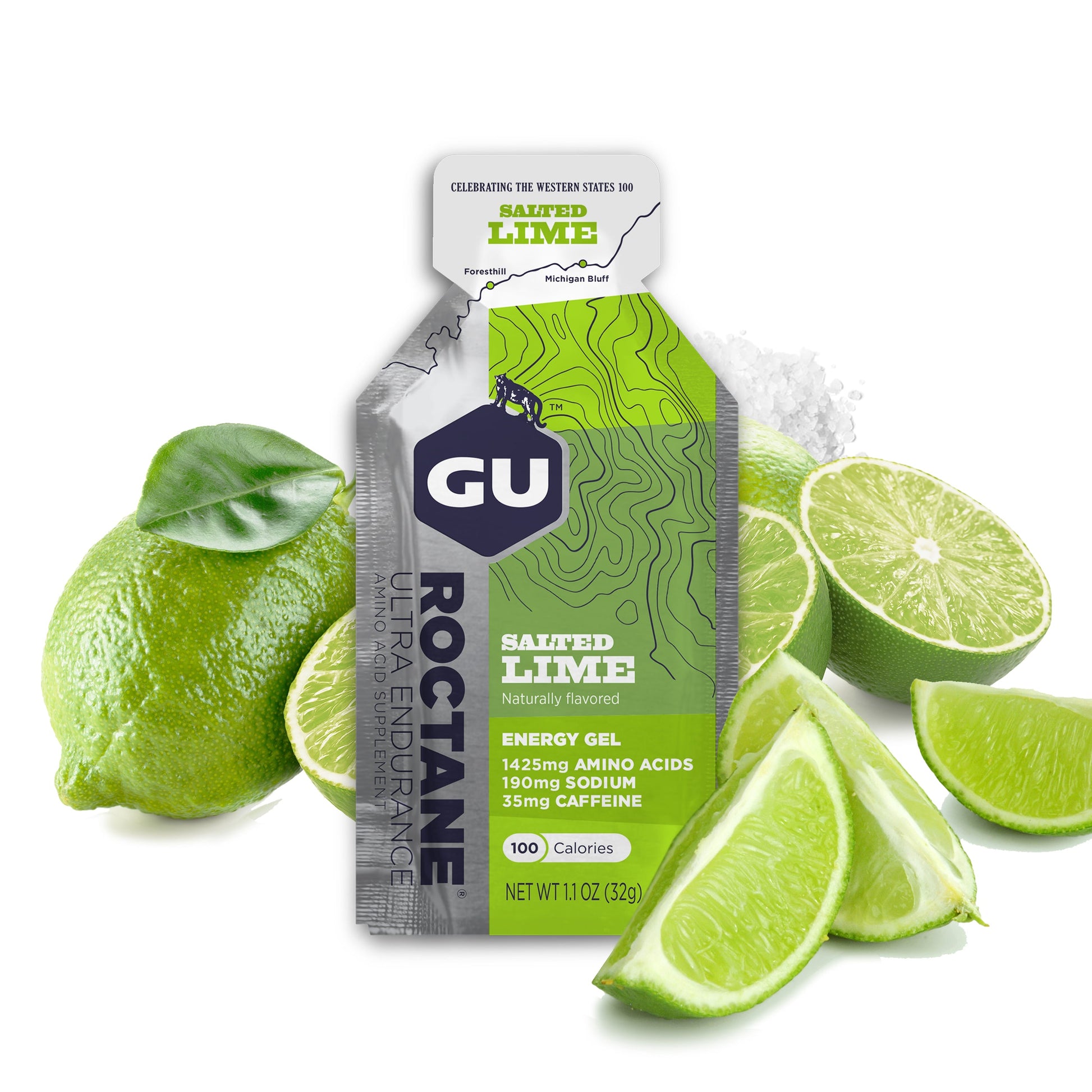 GU Energy Roctane Salted Lime Energy Gel 24-pack, easy-to-open gel packs for endurance sports nutrition