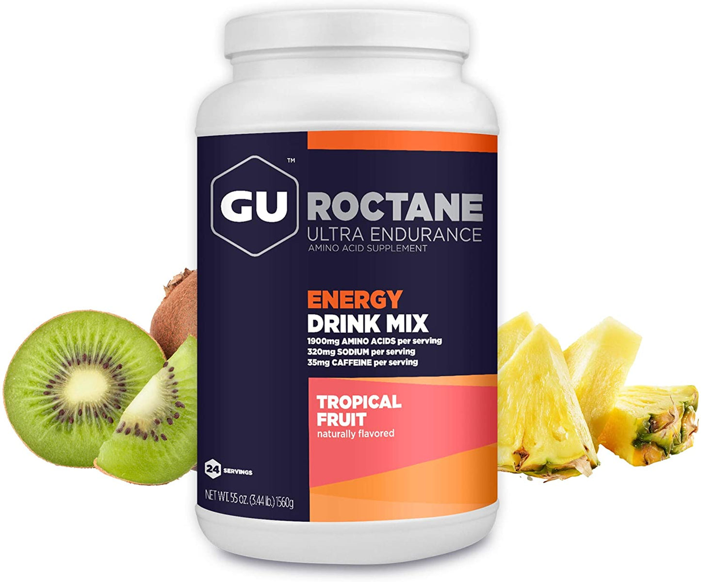 GU Energy Roctane Ultra Endurance Energy Drink Mix in Tropical Fruit flavor, vegan, gluten-free, kosher, dairy-free, 3.44-pound jar