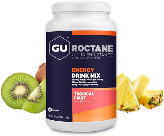 GU Energy Roctane Ultra Endurance Energy Drink Mix in Tropical Fruit flavor, vegan, gluten-free, kosher, dairy-free, 3.44-pound jar