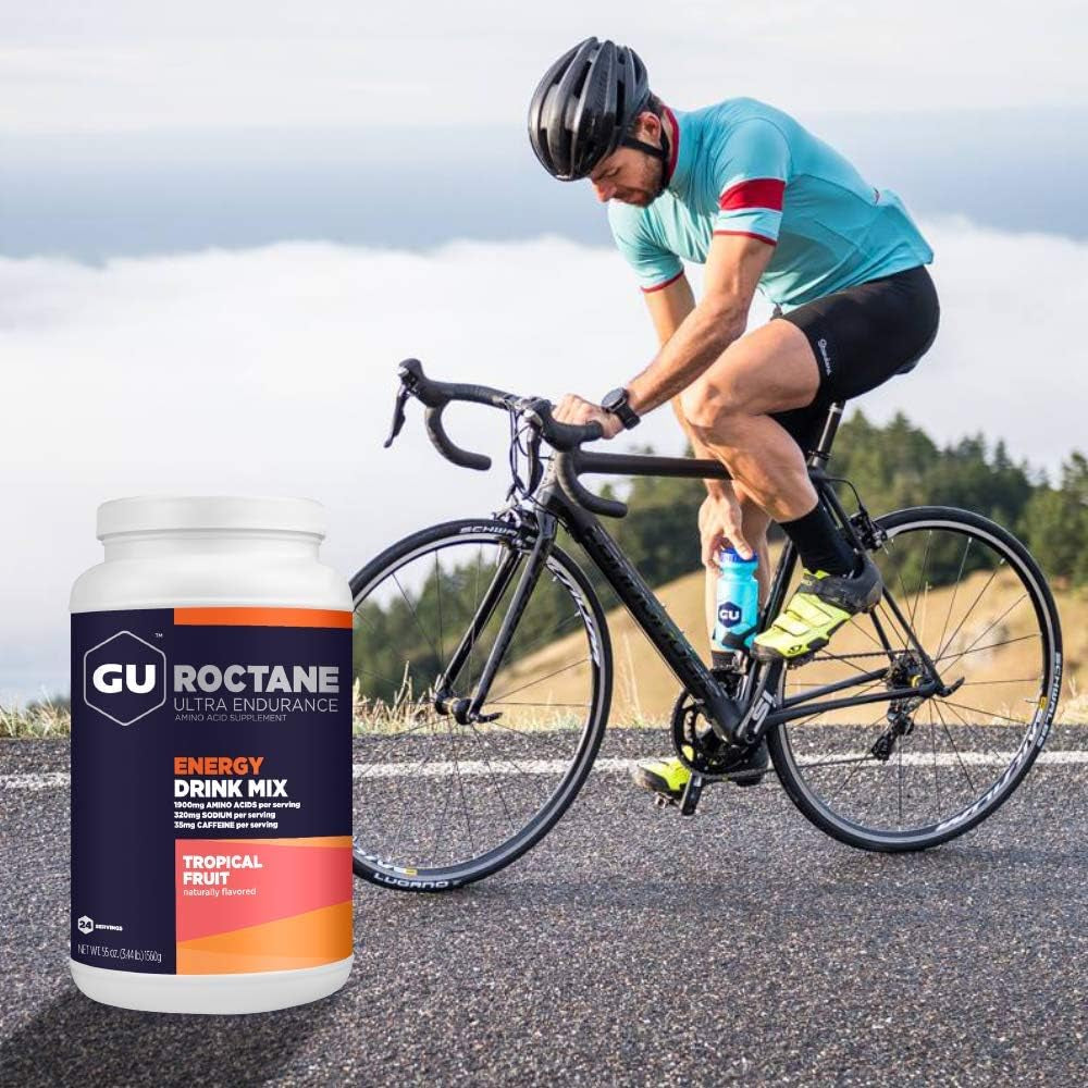 GU Energy Roctane Ultra Endurance Energy Drink Mix in Tropical Fruit flavor, vegan, gluten-free, and dairy-free, 3.44-pound jar