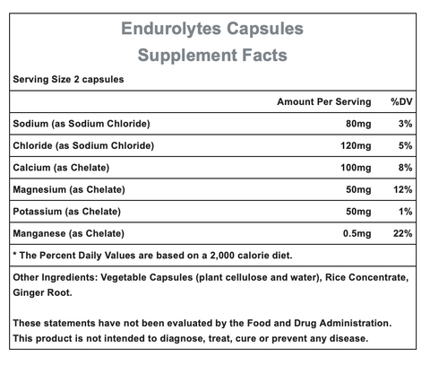 Hammer Nutrition Endurolytes Capsules in a bottle, designed for electrolyte replacement, with 120 capsules visible.