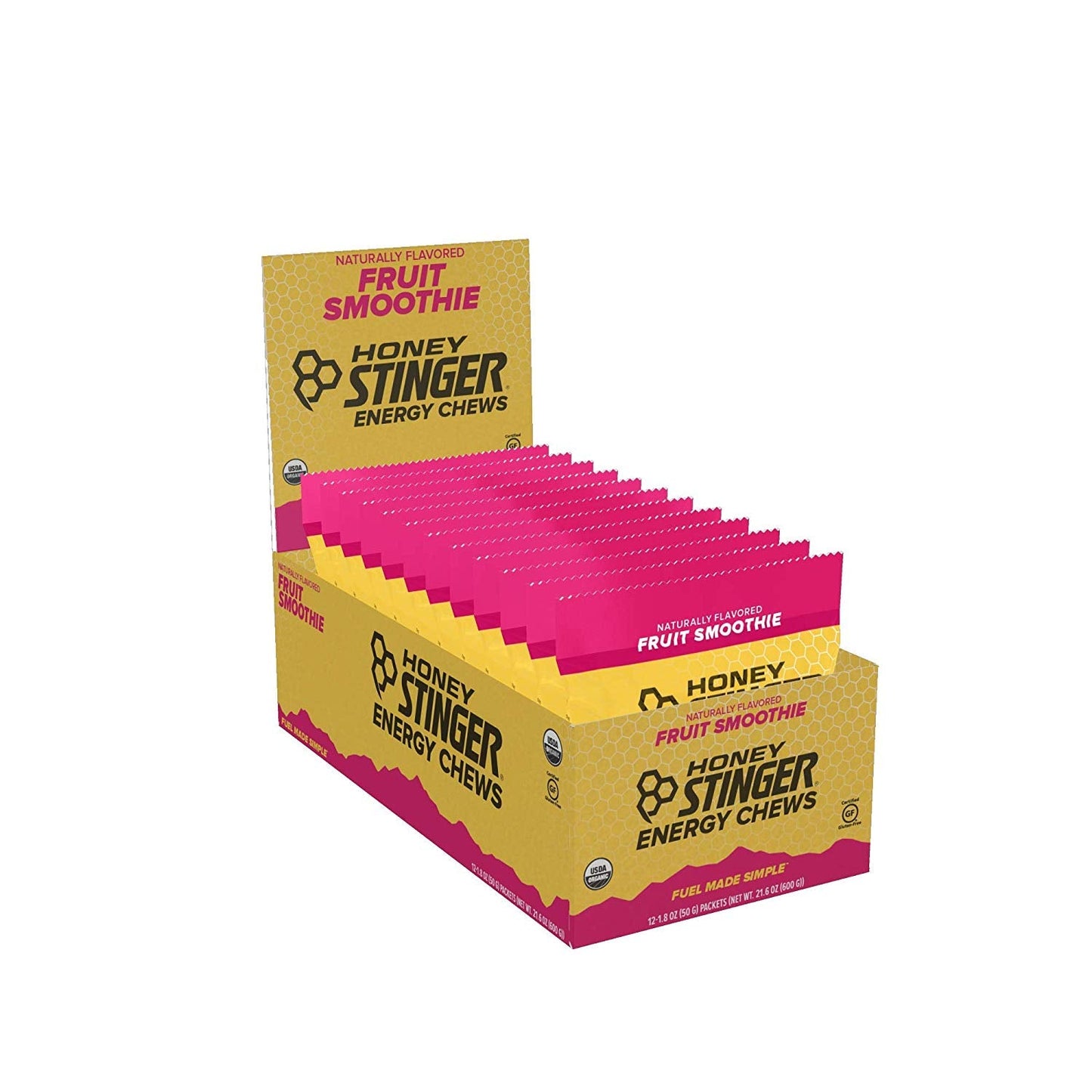 Honey Stinger Organic Energy Chews in cherry blossom flavor, 1.8 oz pack, sports nutrition, 12-count.