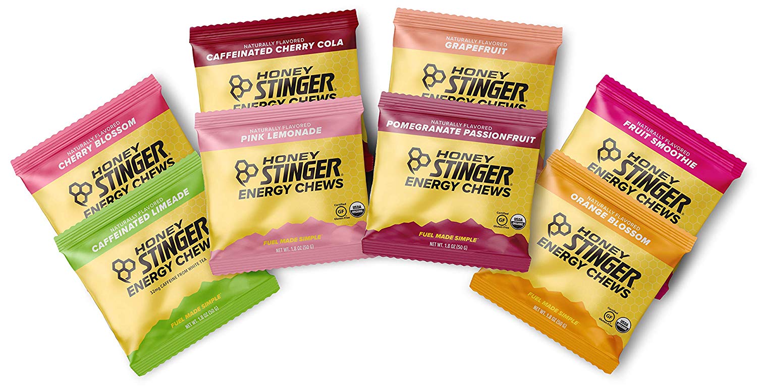 Honey Stinger Organic Energy Chews in assorted flavors, 1.8 oz pack, ideal for sports nutrition and on-the-go energy.