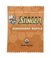 Honey Stinger Organic Waffles in a 16 pack, featuring gingersnap flavor with a golden-brown, crispy texture.