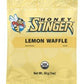 Honey Stinger Organic Waffles 16 pack with lemon flavor, showcasing individual waffle packets on a vibrant background.