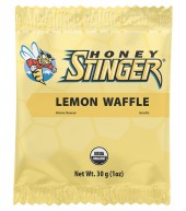 Honey Stinger Organic Waffles 16 pack with lemon flavor, showcasing individual waffle packets on a vibrant background.