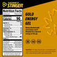 Honey Stinger Gold Energy Gel pack showing 12 gluten-free, caffeine-free energy gels for exercise, running, and sports performance.