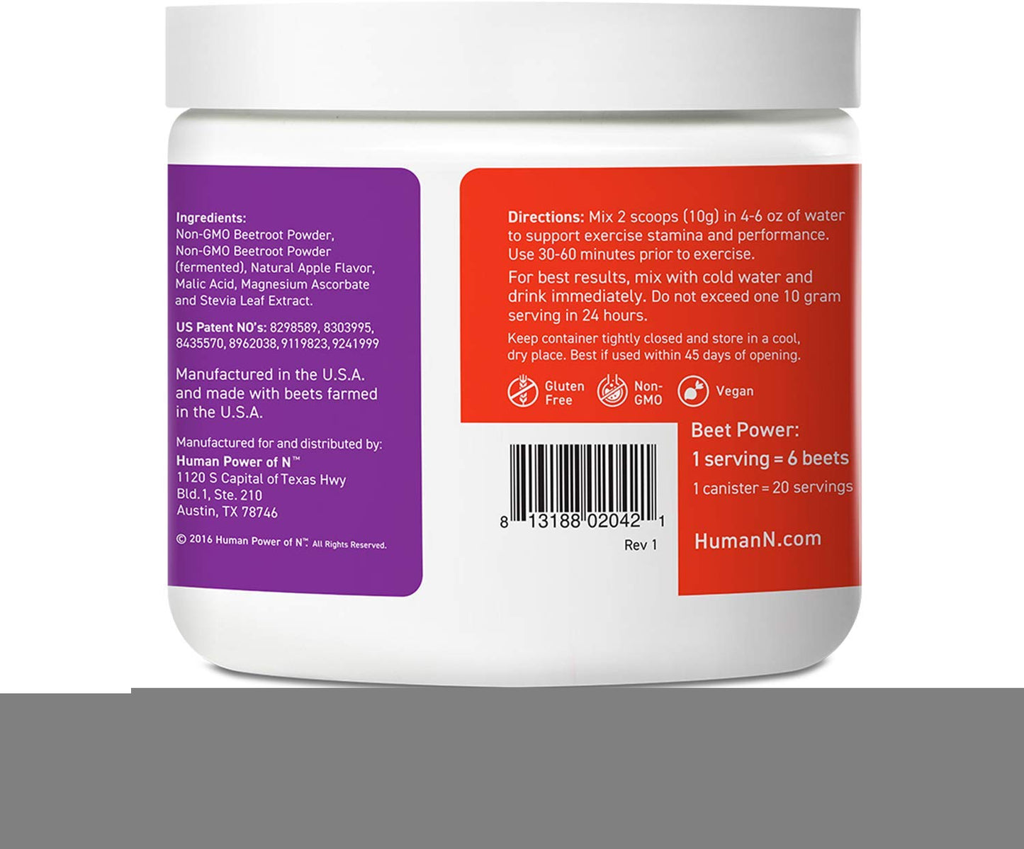 HumanN BeetElite beet powder endurance supplement in 7.1oz container, nitric oxide boosting superfood for athletic performance