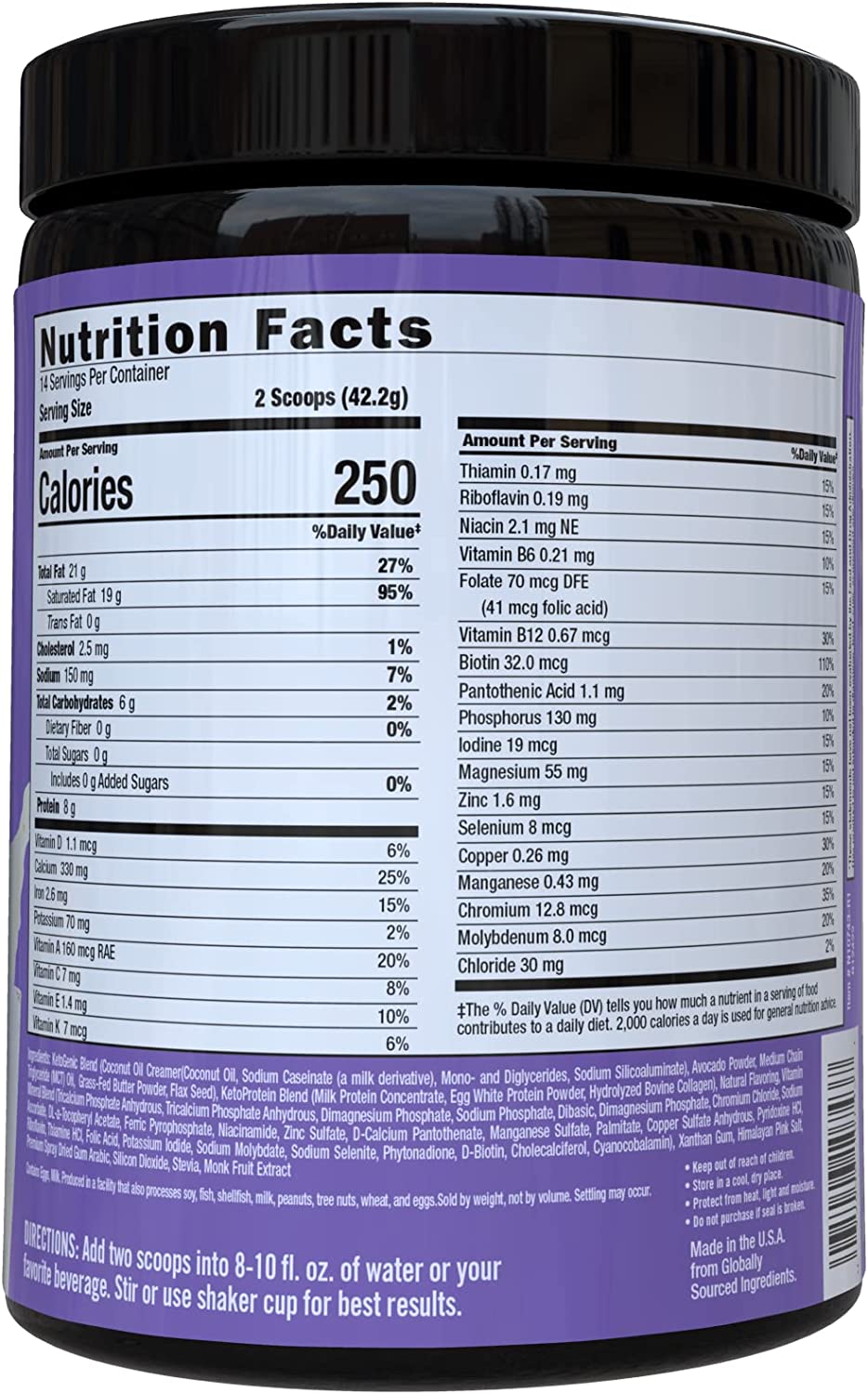 Keto Science Vanilla Ketogenic Meal Shake dietary supplement in 20.7 oz bottle, 14 servings, with vanilla flavor and nutritional info visible