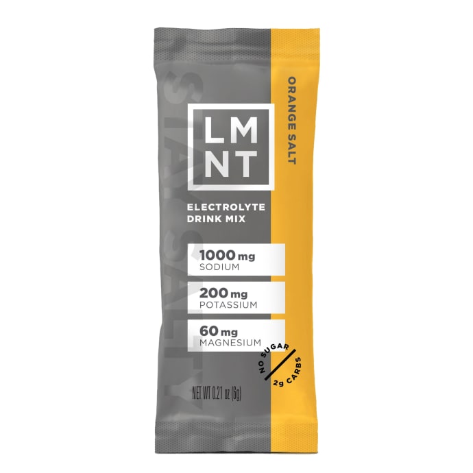 LMNT Electrolyte Replacement packet with chocolate salt flavor, paleo-keto friendly and zero sugar hydration drink mix.