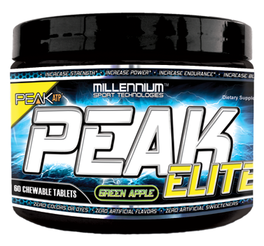 Peak Elite 60 Chew Tabs by Millennium Sport Technologies, dietary supplement with chewable tablets for athletic performance.
