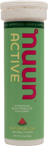 Nuun Active Hydration single flavor 8-pack, electrolyte drink tablets in a clear container with colorful packaging.