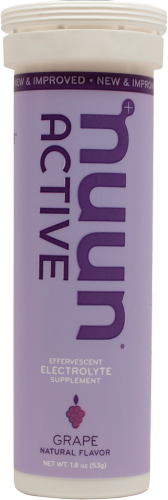 Nuun Active Hydration single flavor 8-pack, electrolyte drink tablets in a clear plastic container with colorful packaging.