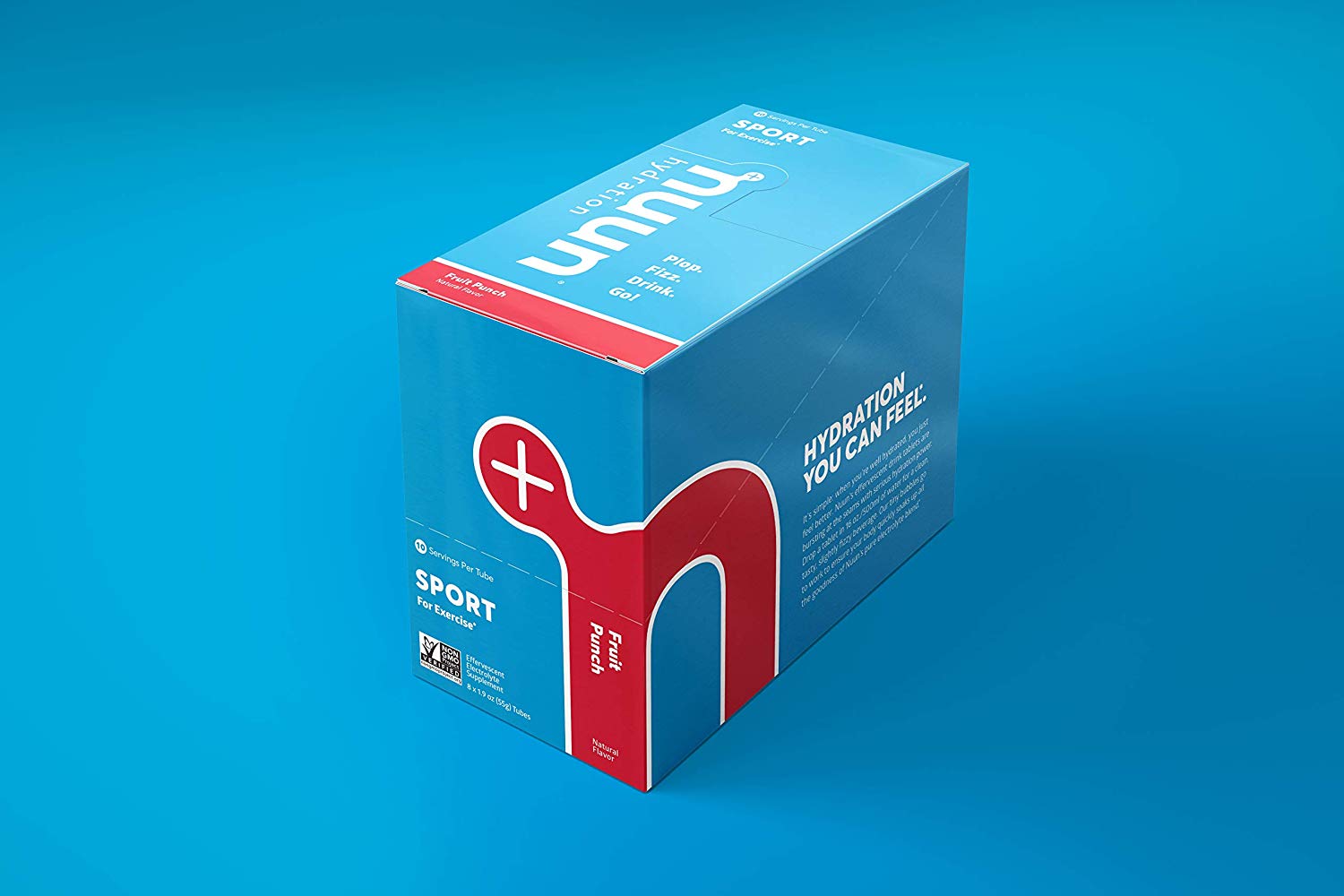 Nuun Sport electrolyte tablets in Fruit Punch flavor, packed in a box of 8 tubes for hydration and replenishment.