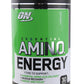 Optimum Nutrition AMIN.O. Energy drink mix in a container with 30 servings, featuring lemon-lime flavor and vibrant packaging.
