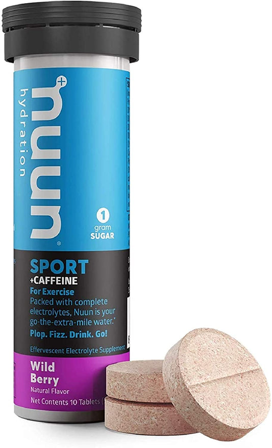 Nuun Sport electrolyte drink tablets in a single tube by Optygen HP with vibrant packaging and visible tablet details.