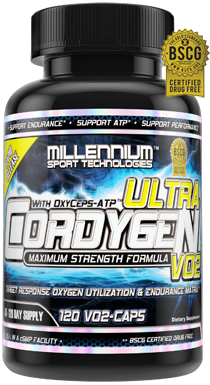 Optygen HP Millennium Sport Technologies Cordygen VO2 ULTRA 240 Vcaps BSCG Certified Drug-Free supplement bottle