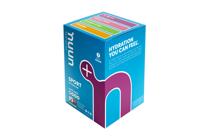 Nuun 3.0 Sport effervescent electrolyte tablets in a colorful box, showcasing multiple tubes for hydration and immunity support.