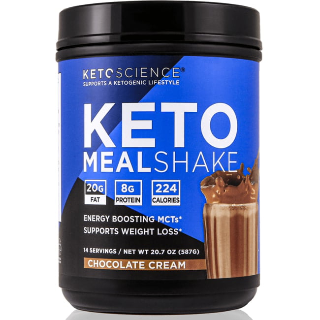 Keto Science Keto Meal Shake in chocolate flavor, 20.7 oz pack with 14 servings, dietary supplement by Optygen HP.
