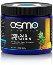 OSMO Pre-Load Hydration powder packet by Osmo Nutrition with vibrant packaging on a white background.