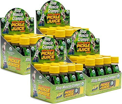 Pickle Juice Extra Strength Shots, 2.5 oz electrolyte replacement bottles, 48-pack, featuring Pickle Juice branding.