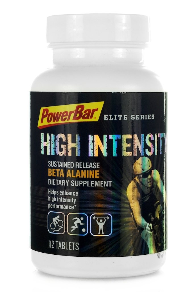 PowerBar High Intensity Beta-Alanine tablets in a container, designed for endurance support and athletic performance.