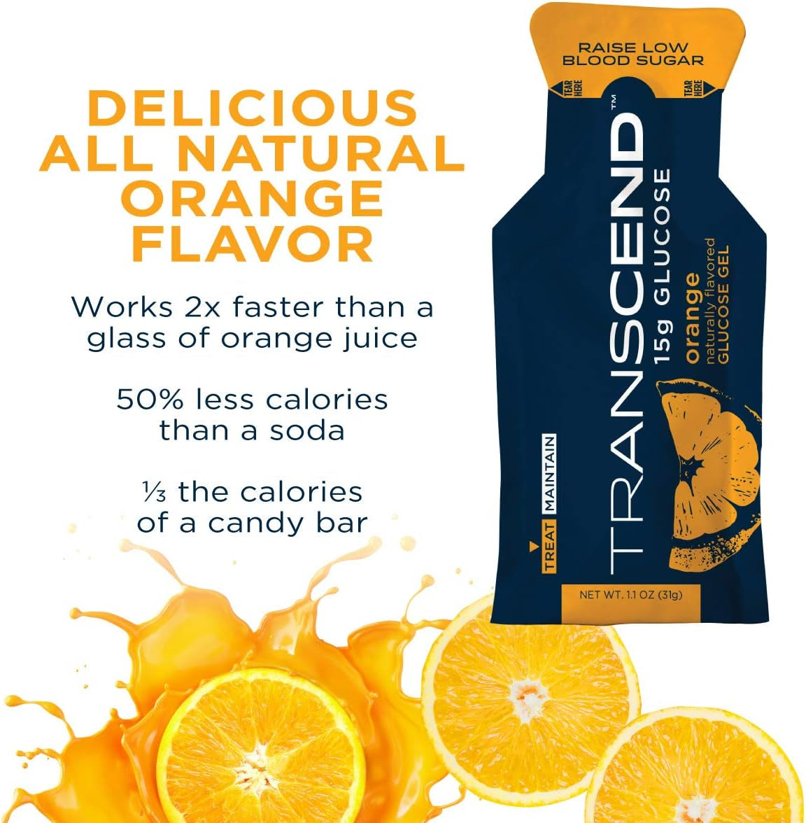 Proline Sports Nutrition orange glucose gel packs for diabetics, 1.1 oz each, 30-pack, blood sugar support, made in USA.