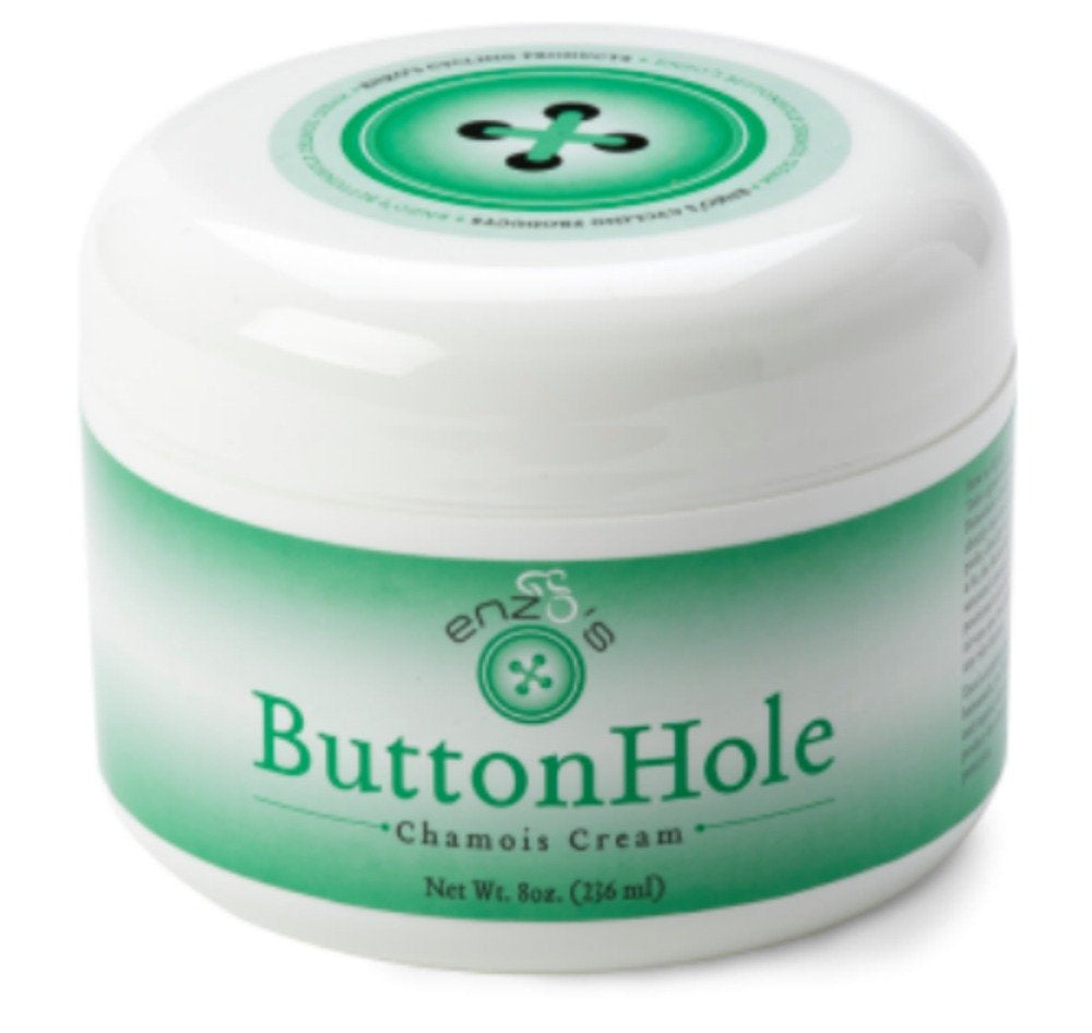 Enzo's Buttonhole Chamois Cream by Proline Sports Nutrition in an 8oz jar, designed for chamois and saddle area skincare.