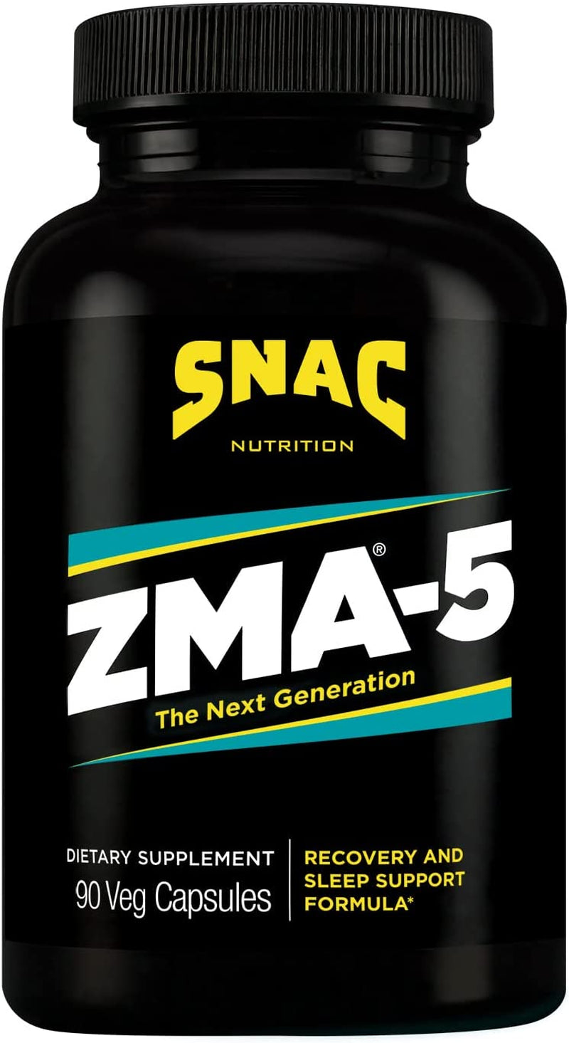 Proline Sports Nutrition ZMA-5 Sleep Aid supplement with zinc, magnesium, and 5-HTP in 90 veggie capsules for muscle recovery and sleep.