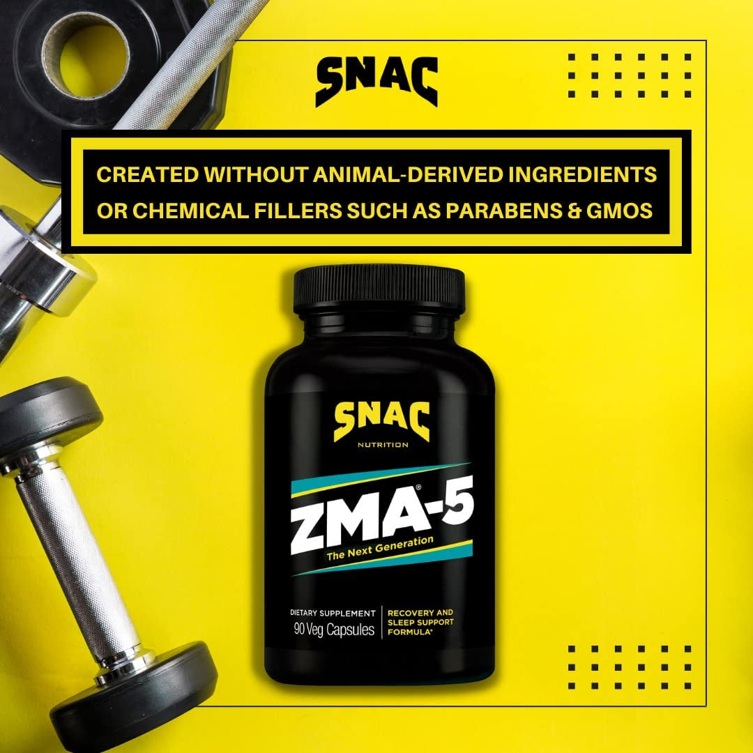 Proline Sports Nutrition ZMA-5 Sleep Aid supplement with zinc, magnesium, and 5-HTP in 90 veggie capsules for muscle recovery and sleep.