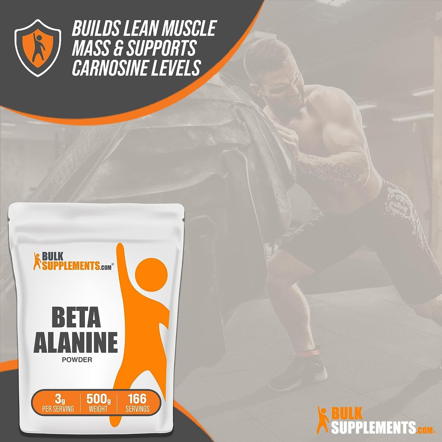 Beta Alanine Powder - Beta Alanine Pre Workout, Beta Alanine 3000Mg - Beta Alanine 500G, Beta Alanine Bulk - Unflavored, Pure & Gluten Free, 3G per Serving, 500G (1.1 Lbs)