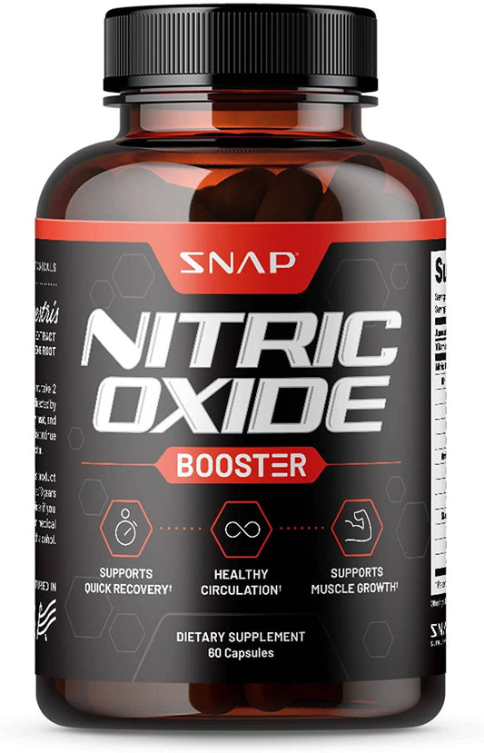 Proline Sports Nutrition Nitric Oxide Booster supplement for stamina and endurance, 60 count, showing the bottle and label.
