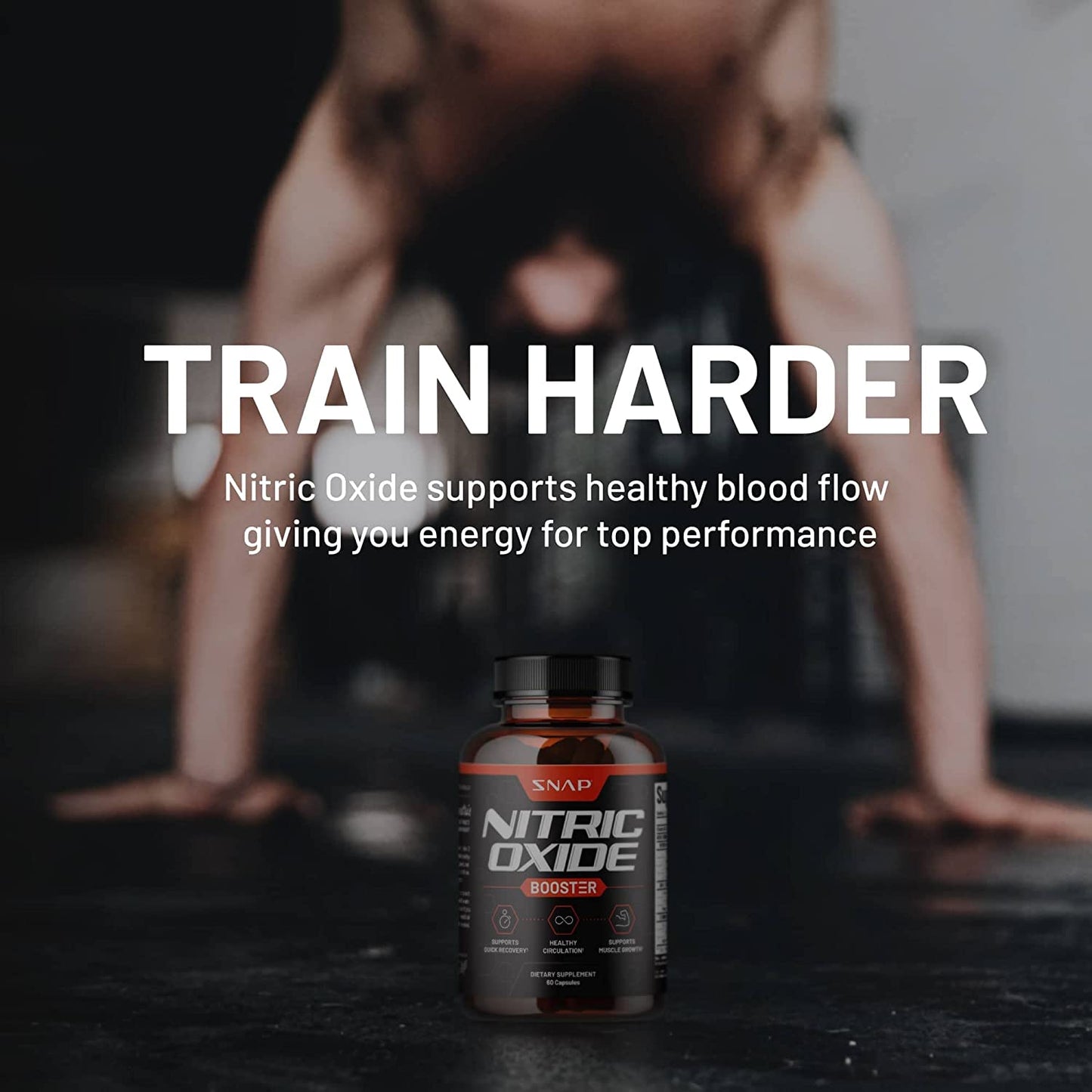Proline Sports Nutrition Nitric Oxide Booster bottle with 60 capsules, designed to enhance stamina and endurance during workouts.