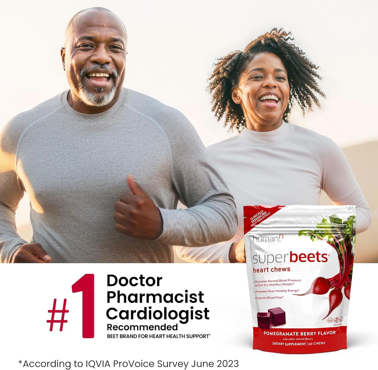 Superbeets Heart Chews - Nitric Oxide Production and Blood Pressure Support - Grape Seed Extract & Non-Gmo Beet Energy Chews - Pomegranate Berry Flavor - 60 Count