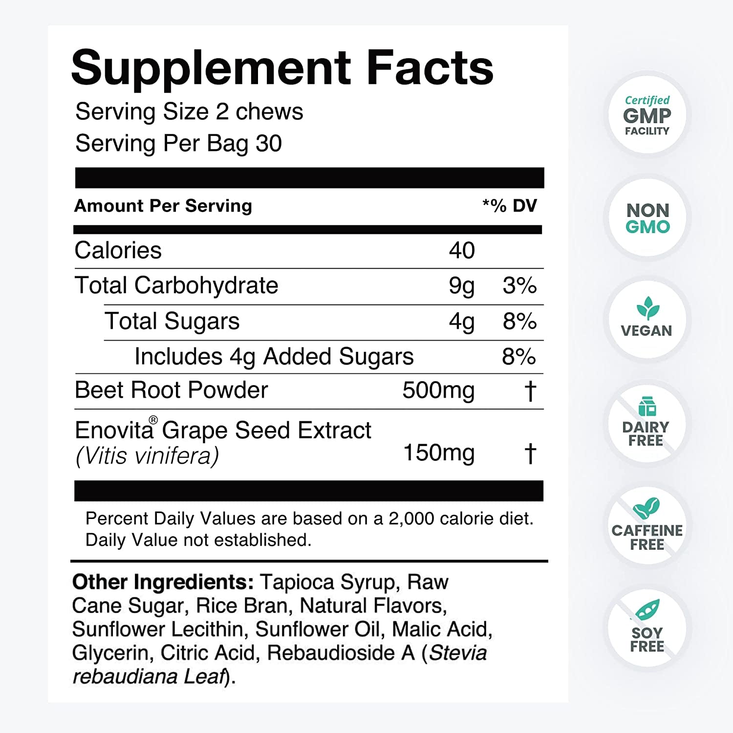 Superbeets Heart Chews - Nitric Oxide Production and Blood Pressure Support - Grape Seed Extract & Non-Gmo Beet Energy Chews - Pomegranate Berry Flavor - 60 Count