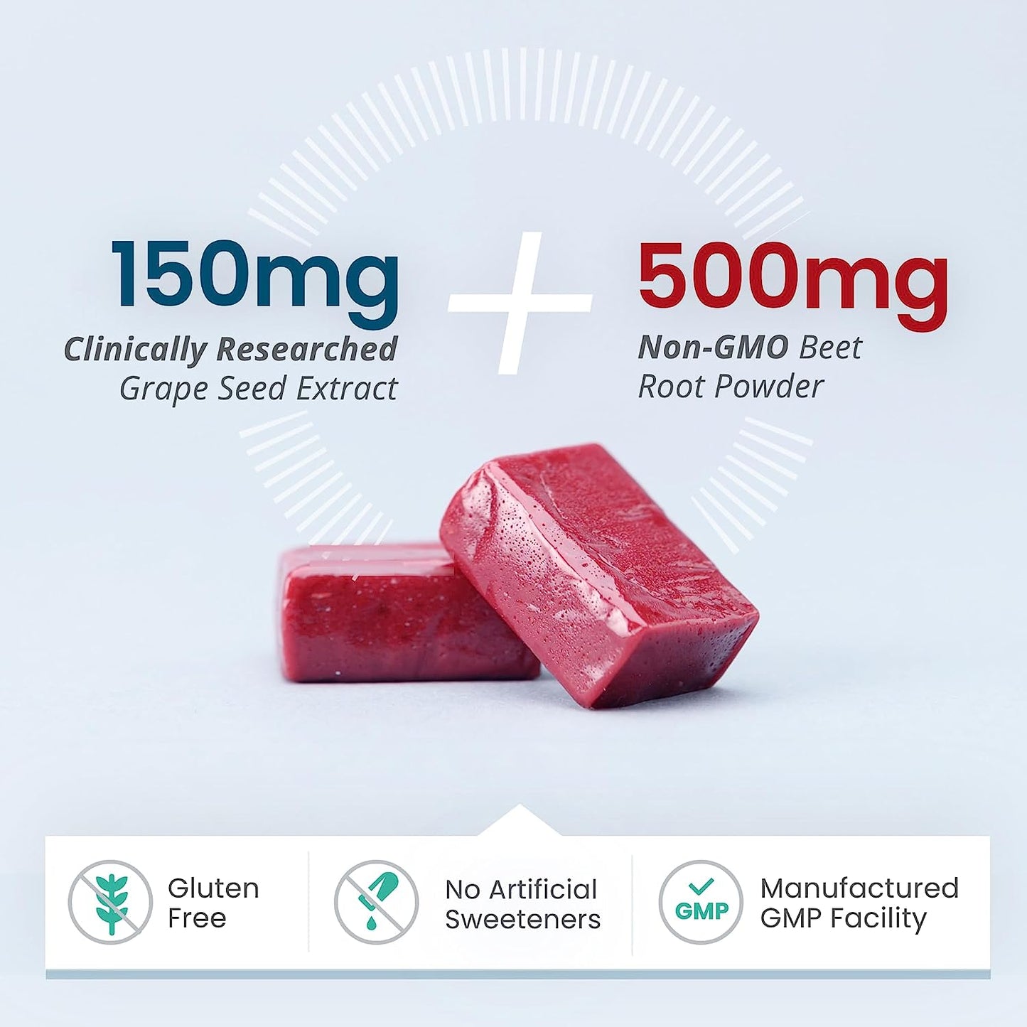 Superbeets Heart Chews - Nitric Oxide Production and Blood Pressure Support - Grape Seed Extract & Non-Gmo Beet Energy Chews - Pomegranate Berry Flavor - 60 Count