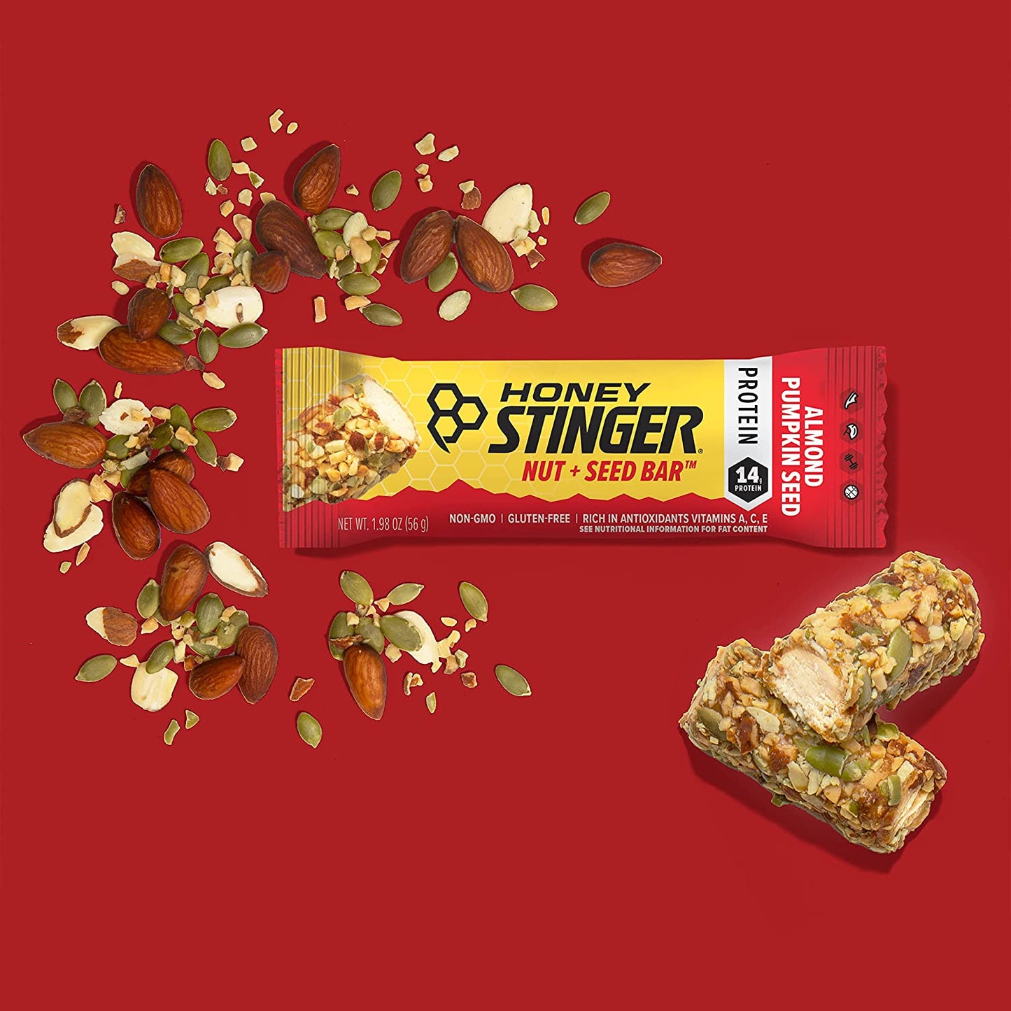 PROLINE SPORTS NUTRITION almond pumpkin seed protein bar, nut and seed snack for exercise, endurance, and recovery. Box of 12.