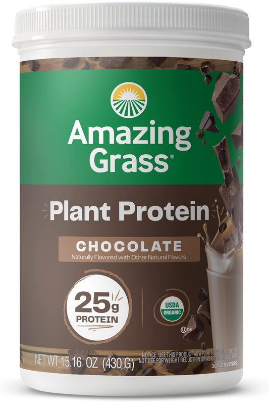 Vegan Protein Powder, Plant Based Organic Blend with 25G of Protein, Dairy, Gluten & Soy Free - Creamy Chocolate (10 Servings)
