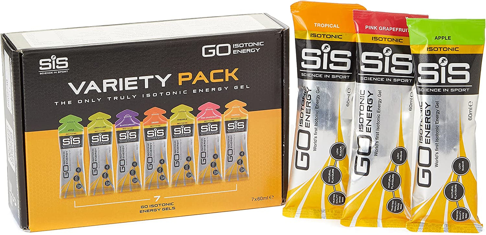Assorted Proline Sports Nutrition 60ml energy gel packs in a variety pack, ideal for athletic performance and quick energy.
