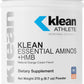 Proline Sports Nutrition Klean Essential Aminos +HMB supplement bottle with label showing amino acids, HMB, Vitamin D3, and glutamine.
