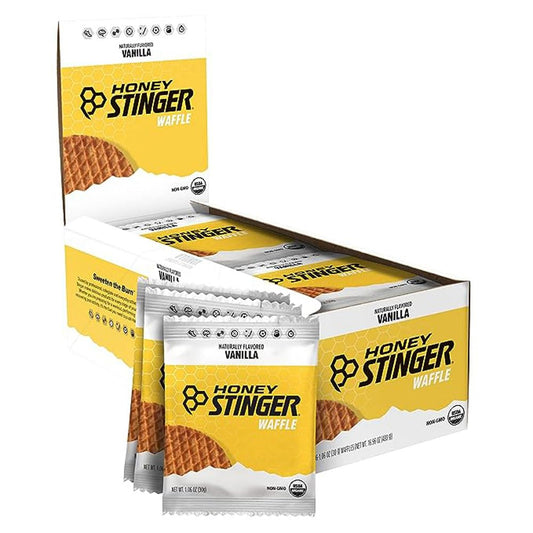 Box of 16 PROLINE SPORTS NUTRITION organic vanilla energy waffles, ideal for exercise, endurance, and workout performance.